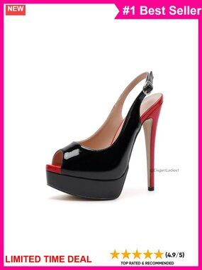 Women's Platform Stiletto Heels Peep Toe Pumps 6 Inch Slingback Dance